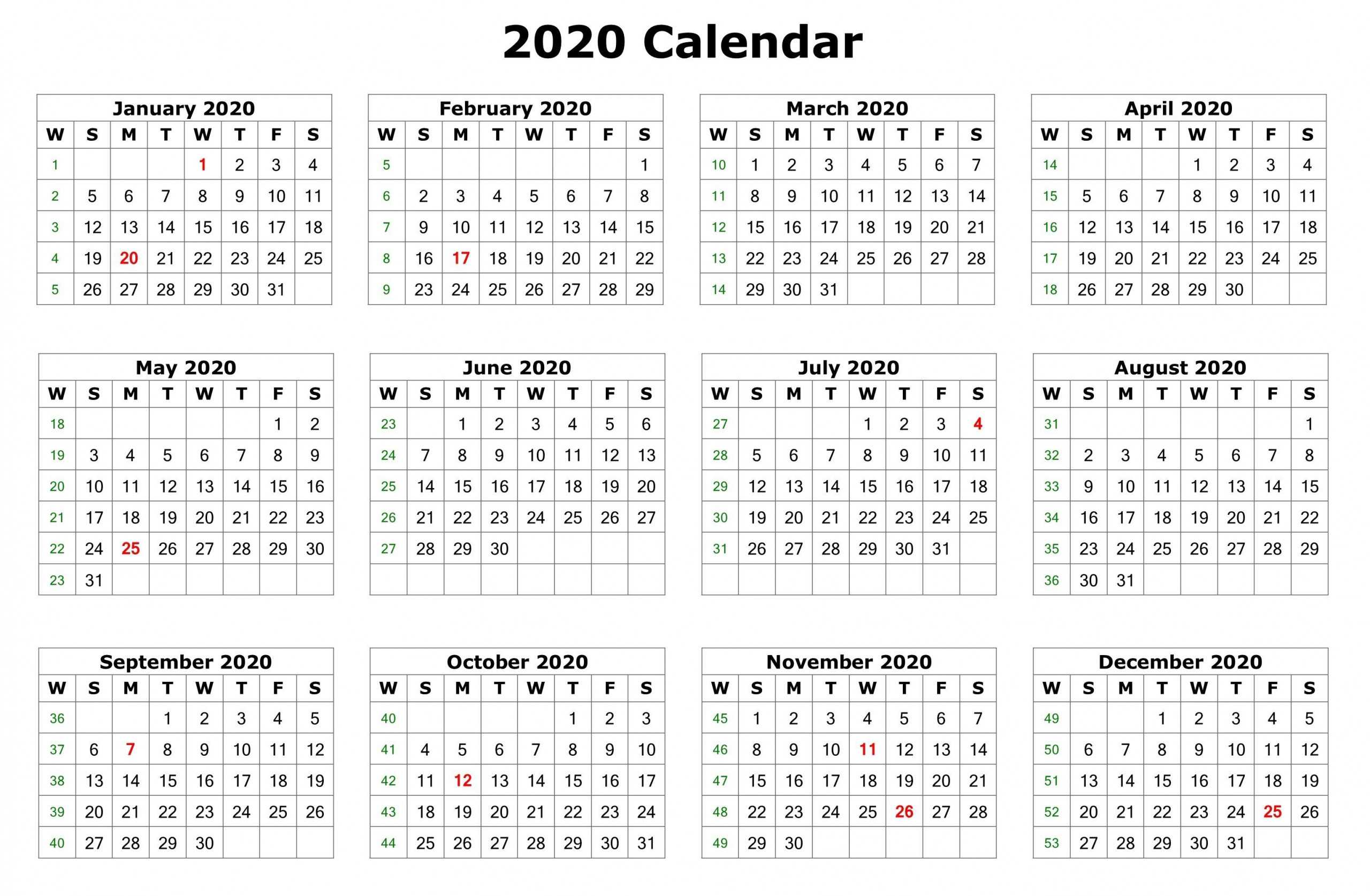 12 Month Calendar 2020 Printable With Holidays | Monthly For Blank One Month Calendar Template