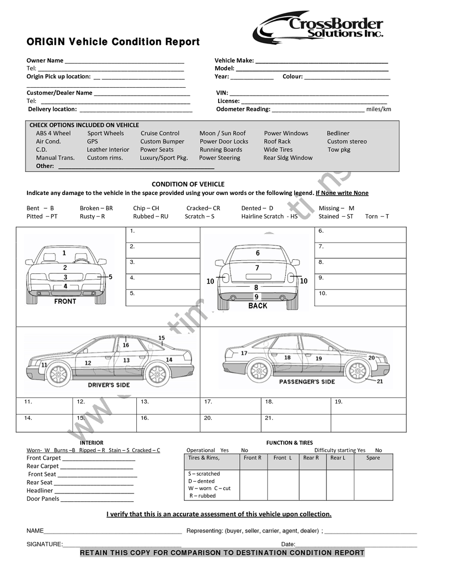 12+ Vehicle Condition Report Templates – Word Excel Samples In Vehicle Inspection Report Template