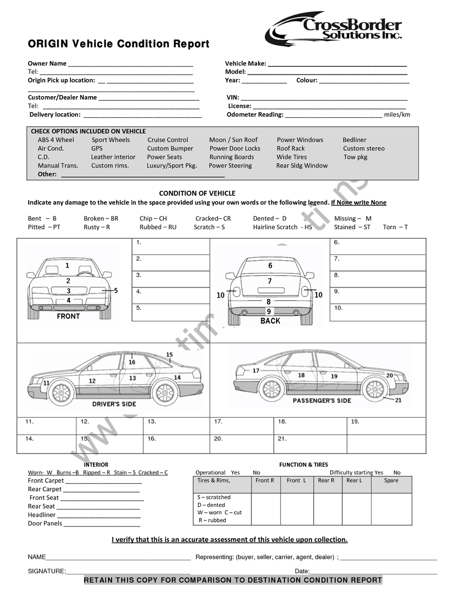 12+ Vehicle Condition Report Templates – Word Excel Samples With Car Damage Report Template