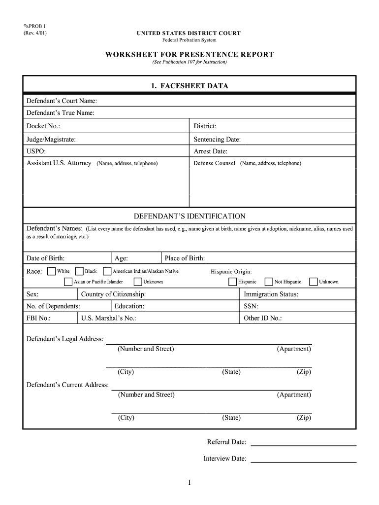 2009 2020 Form Prob 1 Fill Online, Printable, Fillable Throughout Presentence Investigation Report Template