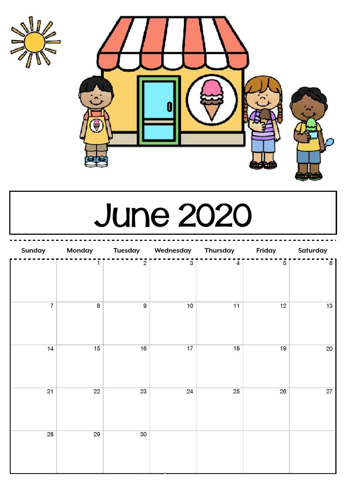 2020 Printable Monthly Calendar For Kids | Calendar Shelter Within Blank Calendar Template For Kids
