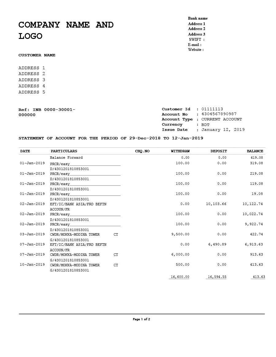 23 Editable Bank Statement Templates [Free] ᐅ Templatelab Intended For Blank Bank Statement Template Download