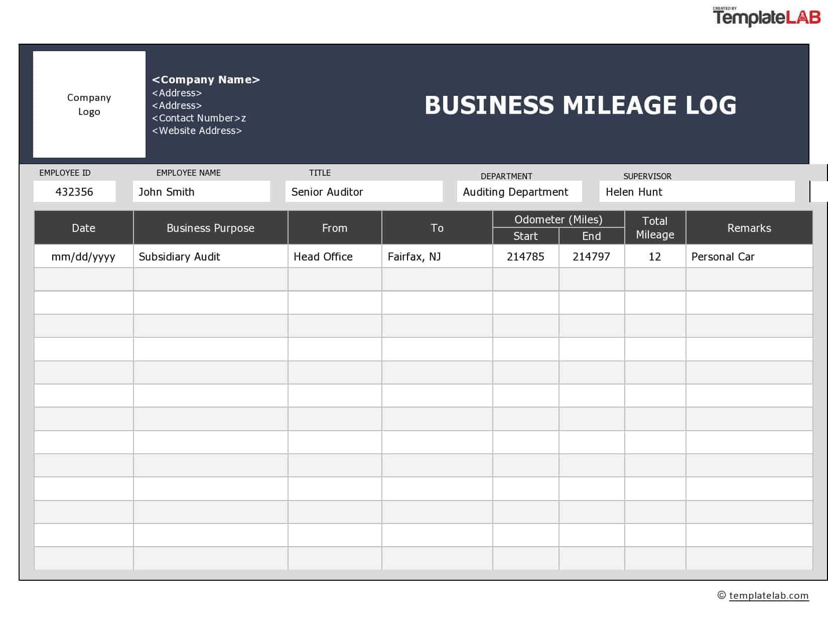 31 Printable Mileage Log Templates (Free) ᐅ Templatelab In Mileage Report Template