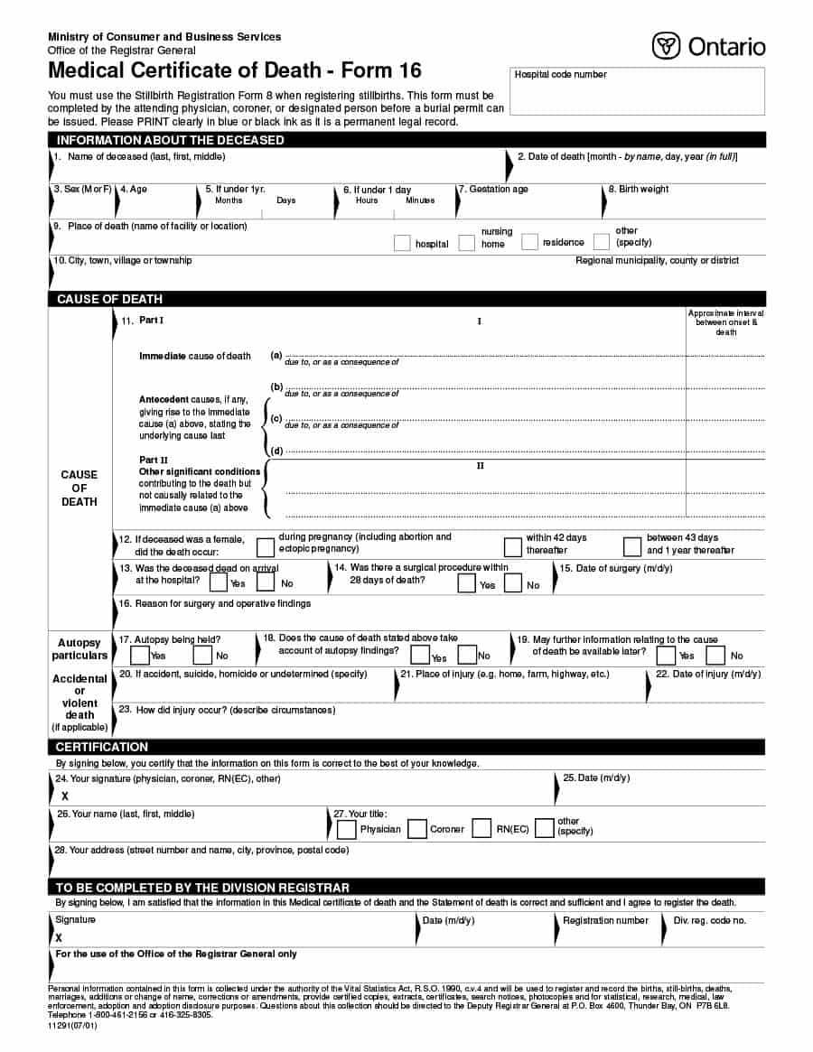 37 Blank Death Certificate Templates [100% Free] ᐅ Templatelab With Autopsy Report Template