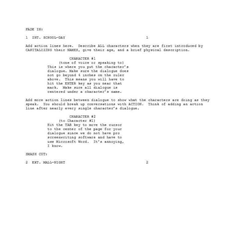 Microsoft Word Screenplay Template Sample Design Templates