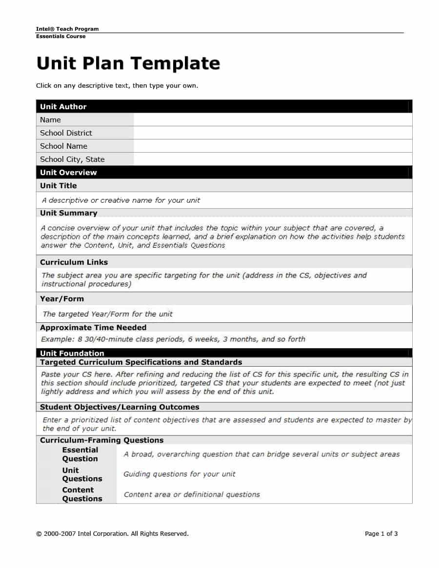 39 Best Unit Plan Templates [Word, Pdf] ᐅ Templatelab Inside Blank Curriculum Map Template