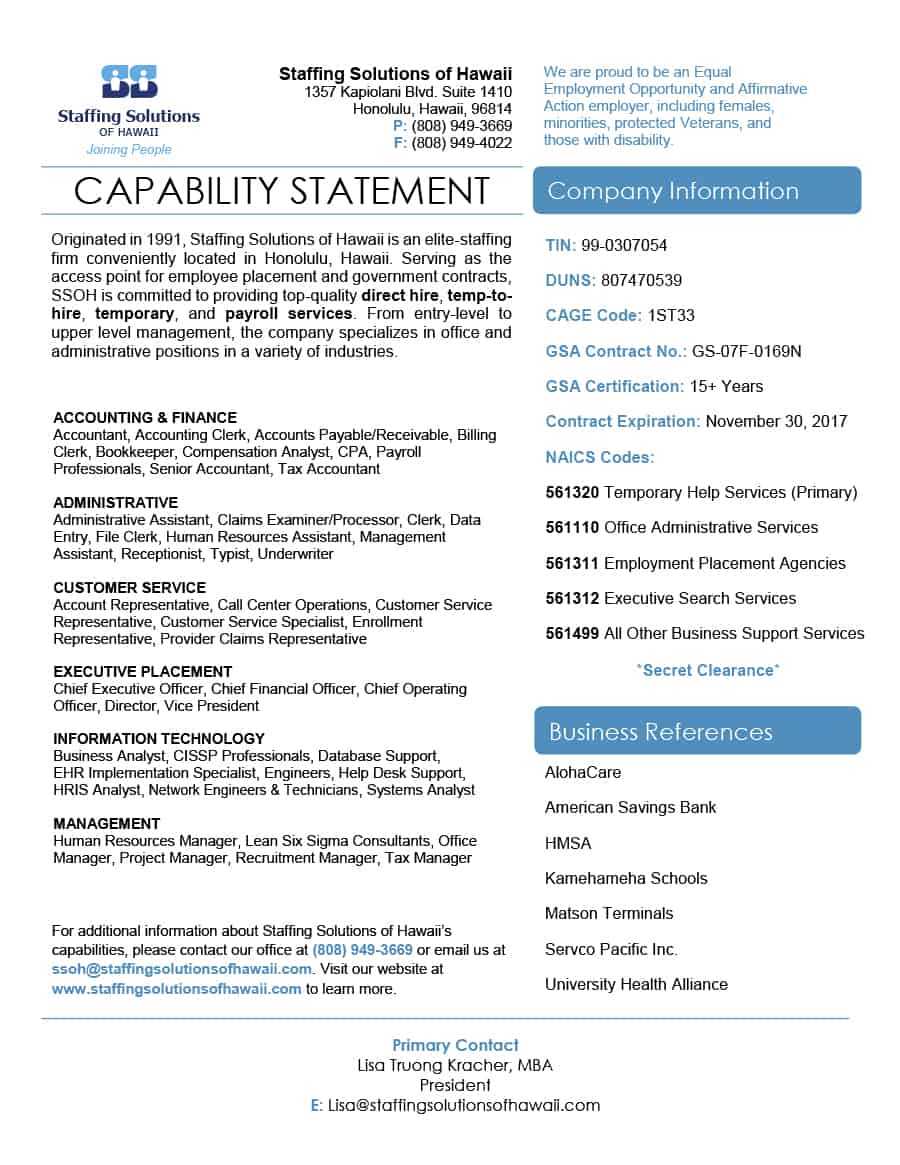 39 Effective Capability Statement Templates (+ Examples) ᐅ Throughout Capability Statement Template Word