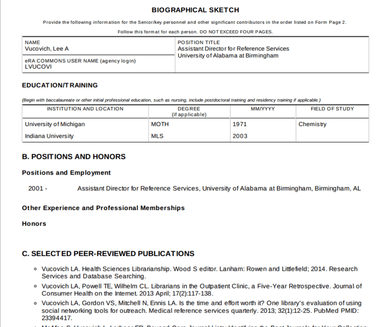 Nih Biosketch Template Word