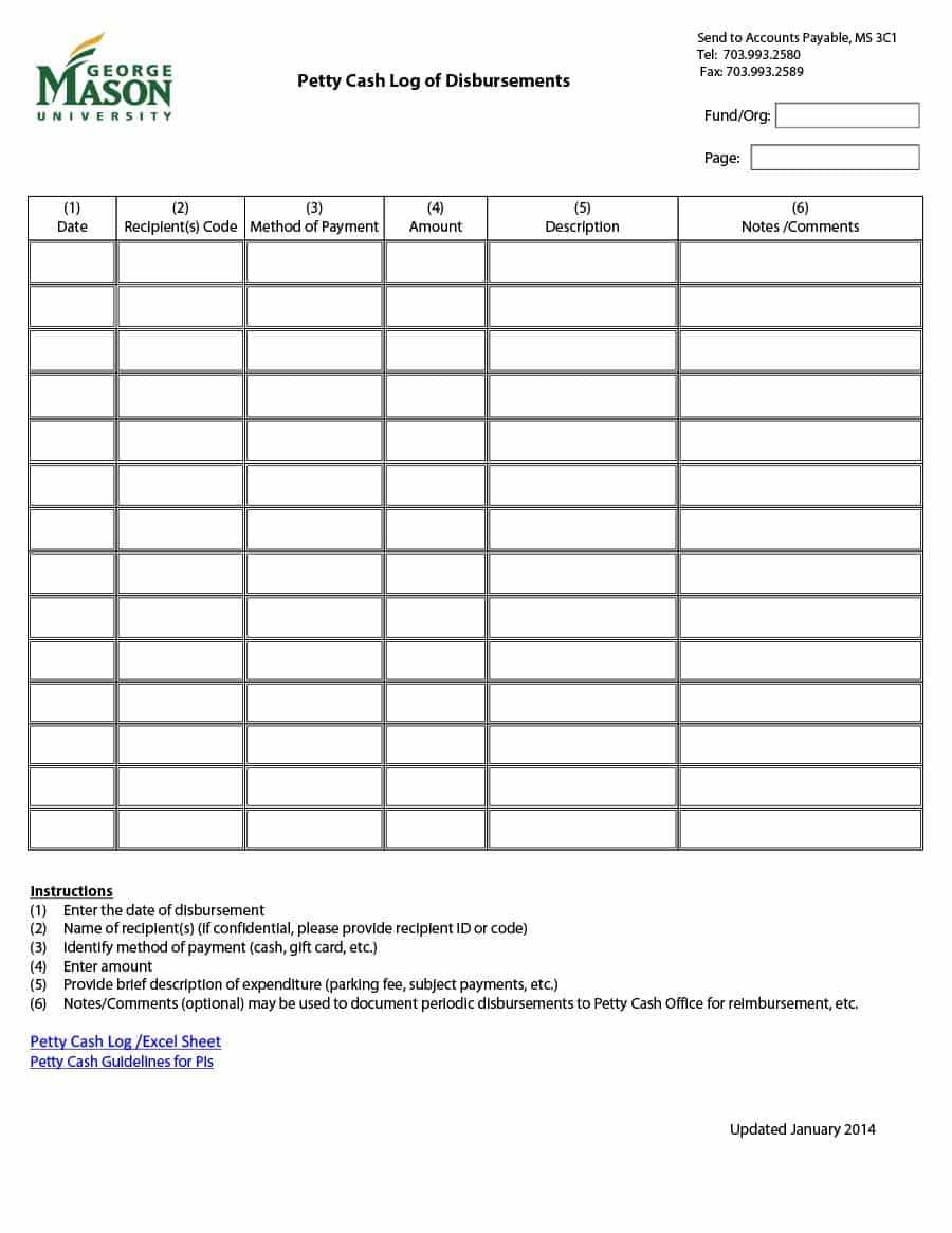 40 Petty Cash Log Templates & Forms [Excel, Pdf, Word] ᐅ With Regard To Petty Cash Expense Report Template