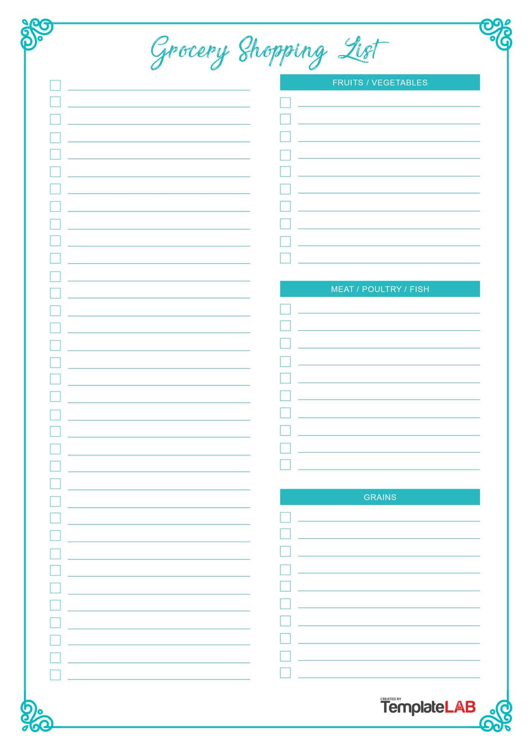 40+ Printable Grocery List Templates (Shopping List) ᐅ With Regard To Blank Grocery Shopping List Template