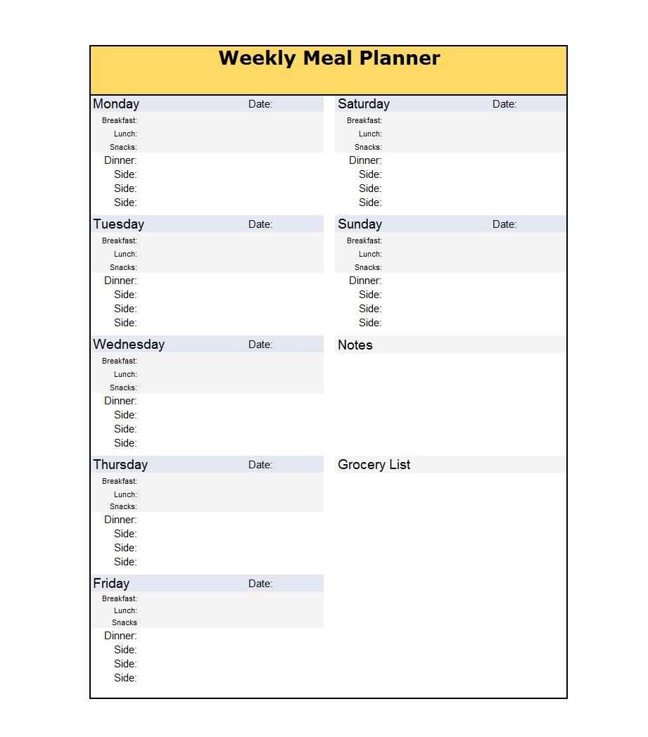 40+ Weekly Meal Planning Templates ᐅ Templatelab For Menu Planning Template Word