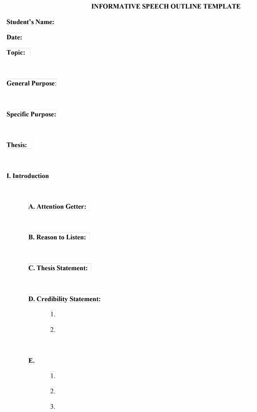 43 Informative Speech Outline Templates & Examples Intended For Speech Outline Template Word