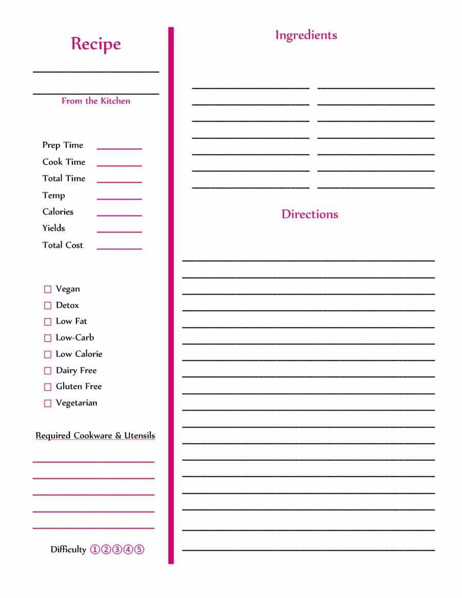 44 Perfect Cookbook Templates [+Recipe Book & Recipe Cards] Regarding Full Page Recipe Template For Word