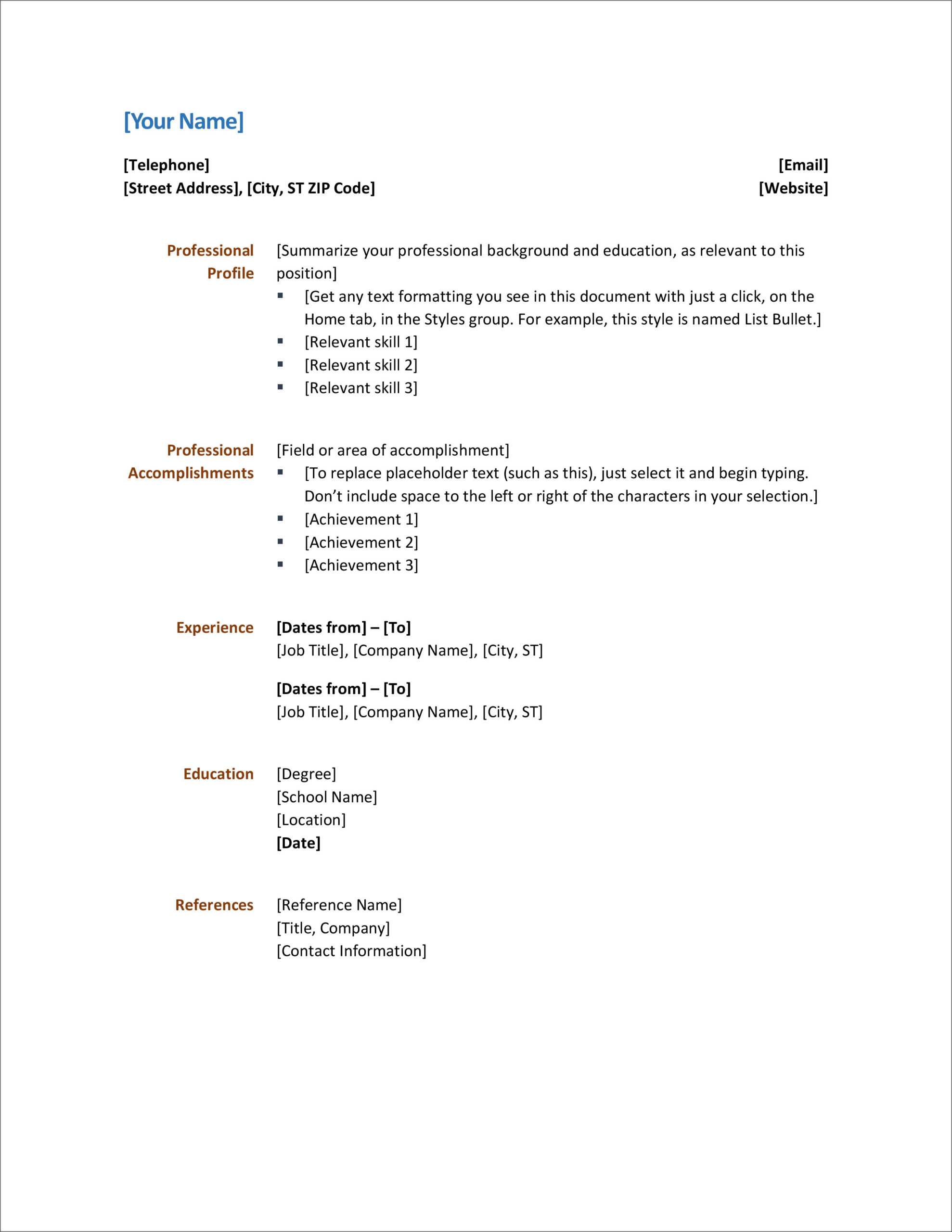 45 Free Modern Resume / Cv Templates – Minimalist, Simple Regarding Simple Resume Template Microsoft Word
