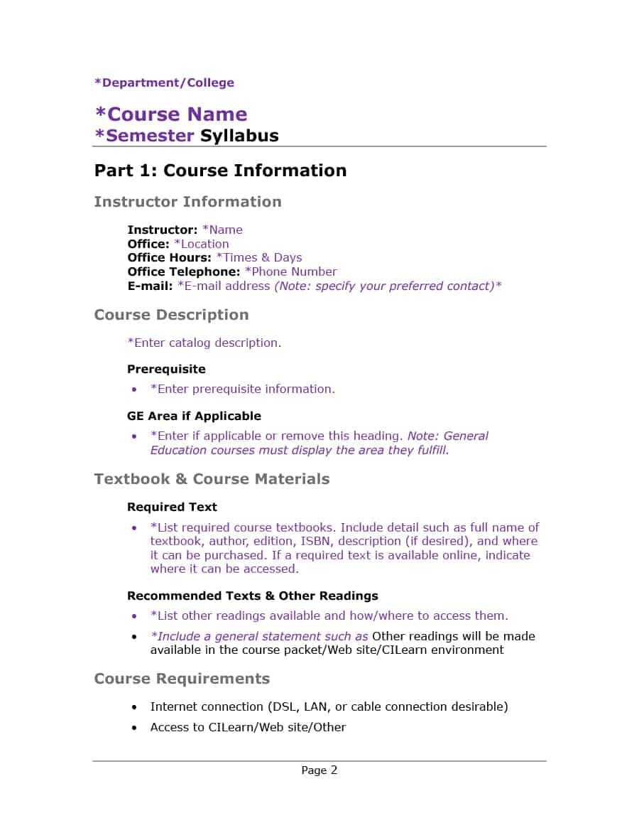 47 Editable Syllabus Templates (Course Syllabus) ᐅ Templatelab For Blank Syllabus Template