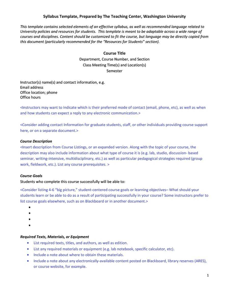 47 Editable Syllabus Templates (Course Syllabus) ᐅ Templatelab Intended For Blank Syllabus Template