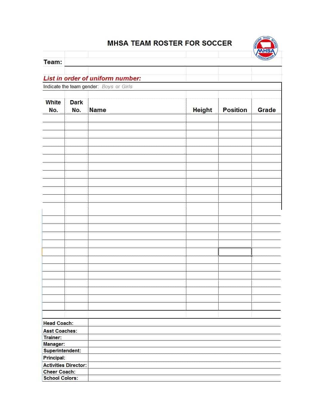 49 Printable Soccer Roster Templates (Soccer Lineup Sheets) ᐅ Regarding Blank Football Depth Chart Template