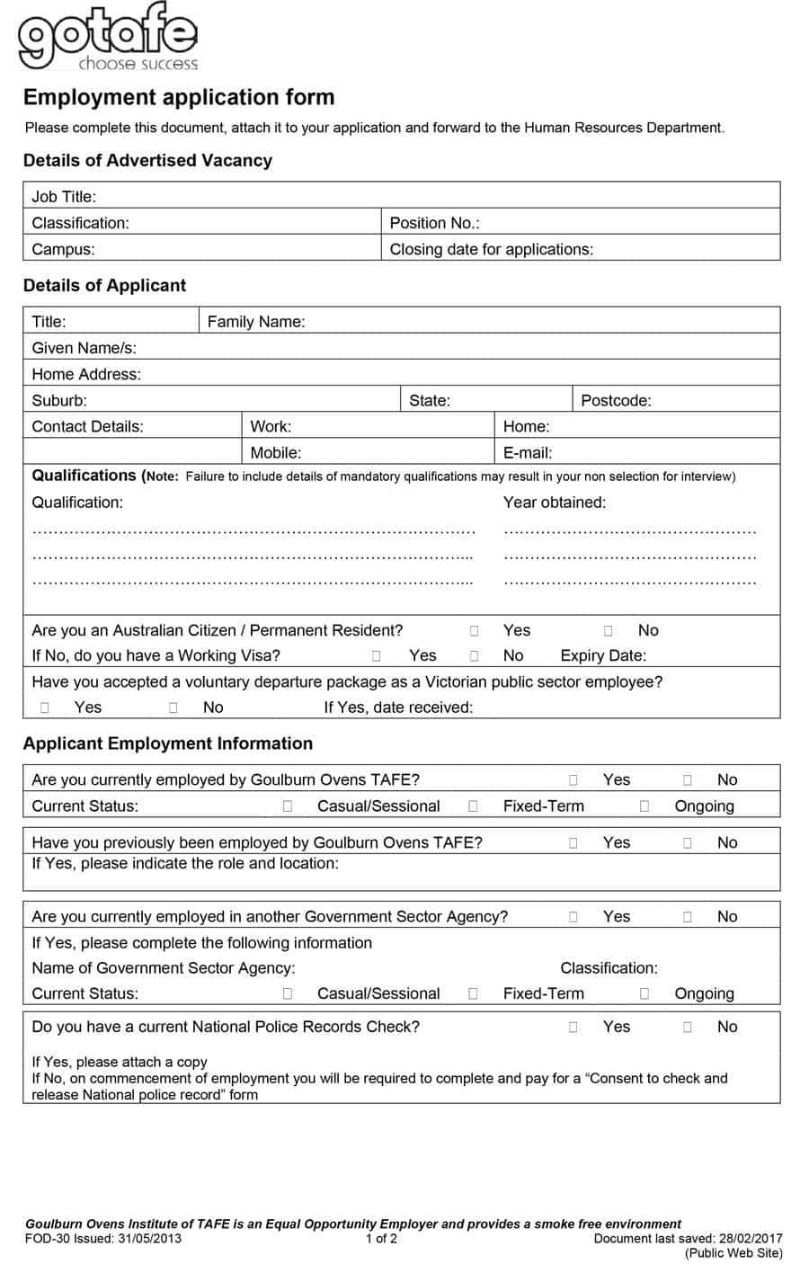 50 Free Employment / Job Application Form Templates Within Job Application Template Word Document
