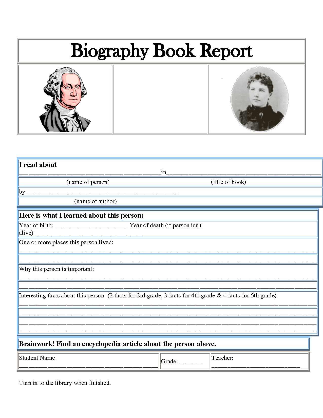 5Th Grade Dol Worksheet | Printable Worksheets And Pertaining To Biography Book Report Template