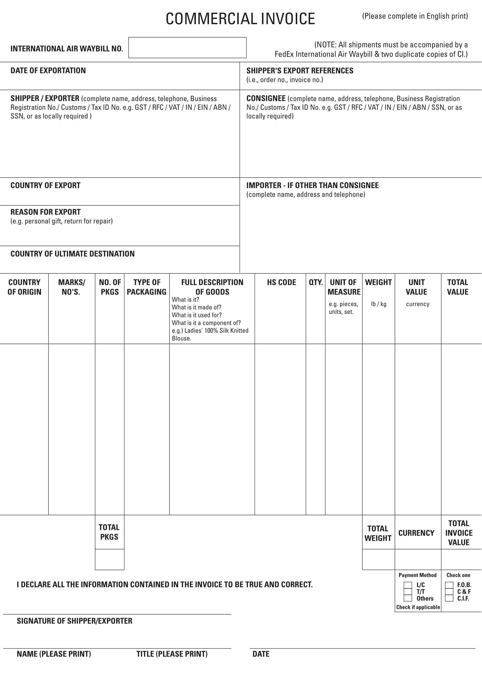 7+ Commercial Invoice Examples – Pdf | Examples With Regard To Commercial Invoice Template Word Doc