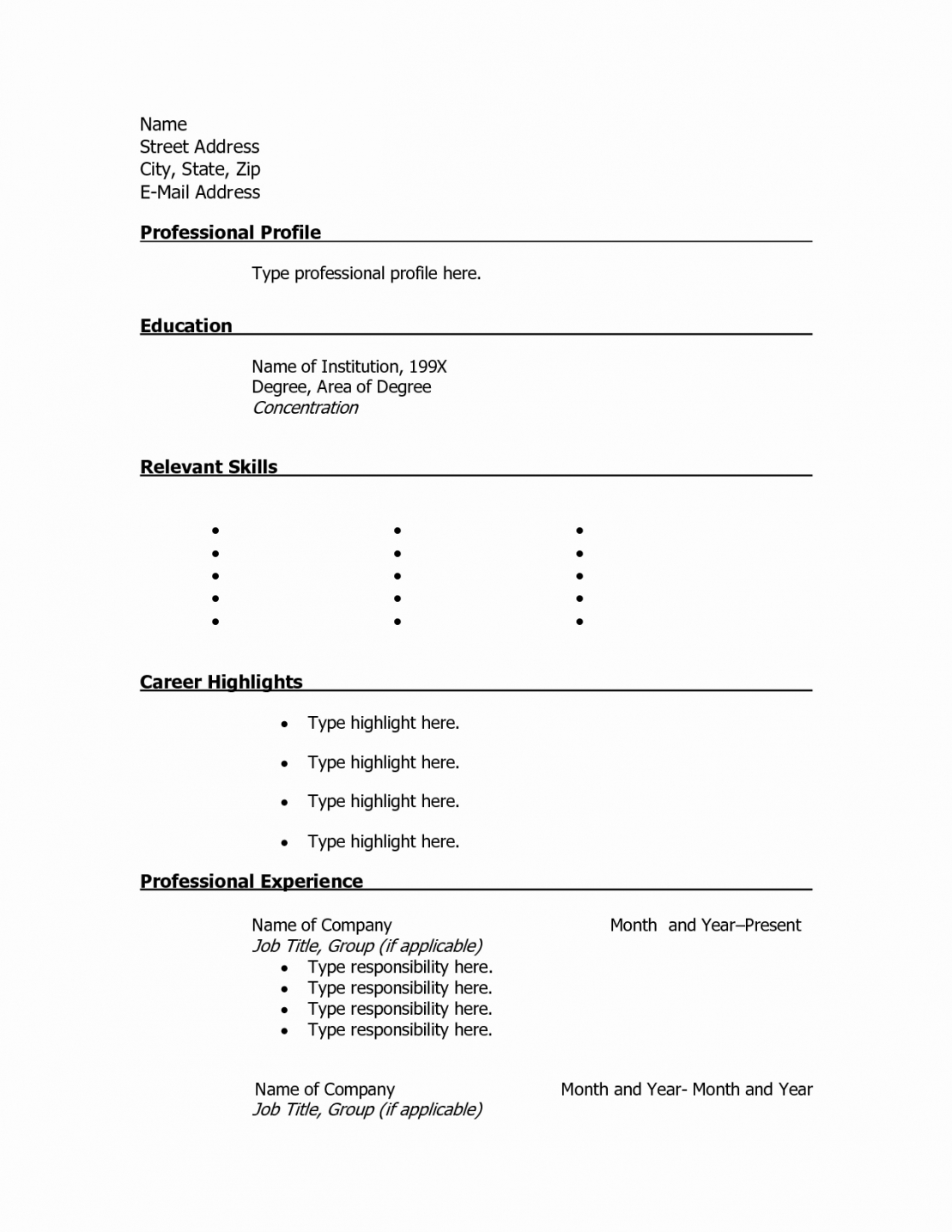 8 Blank Resume Templates For Microsoft Word Then Free Regarding Blank Resume Templates For Microsoft Word