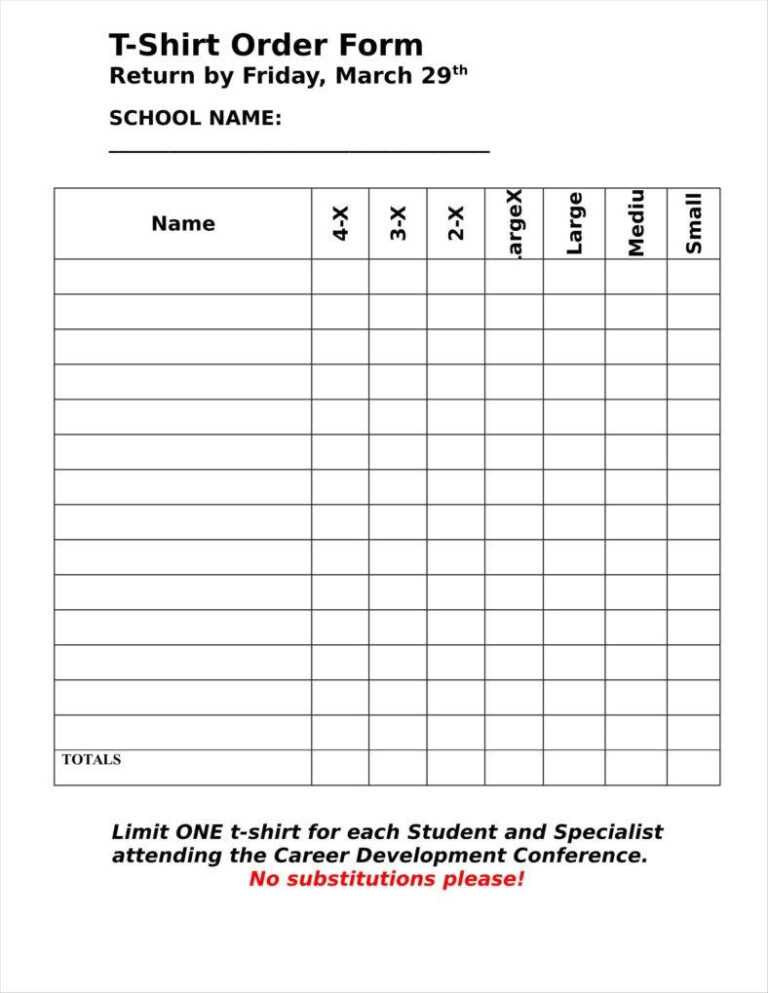 Printable T Shirt Order Form Template