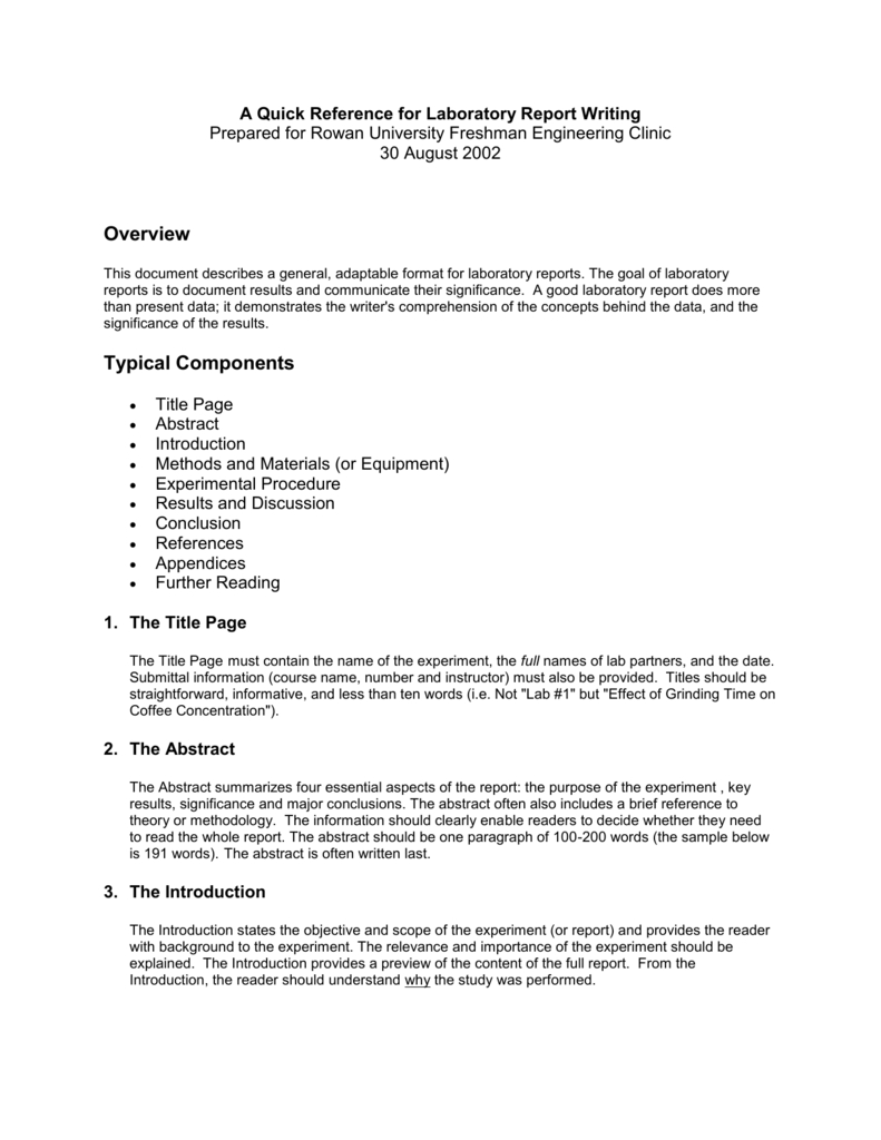 A Quick Reference For Laboratory Report Writing With Engineering Lab Report Template