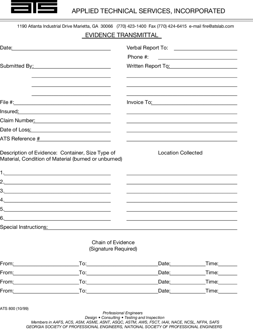 A Typical Chain Of Custody Form For Submission Of Fire For Sample Fire Investigation Report Template