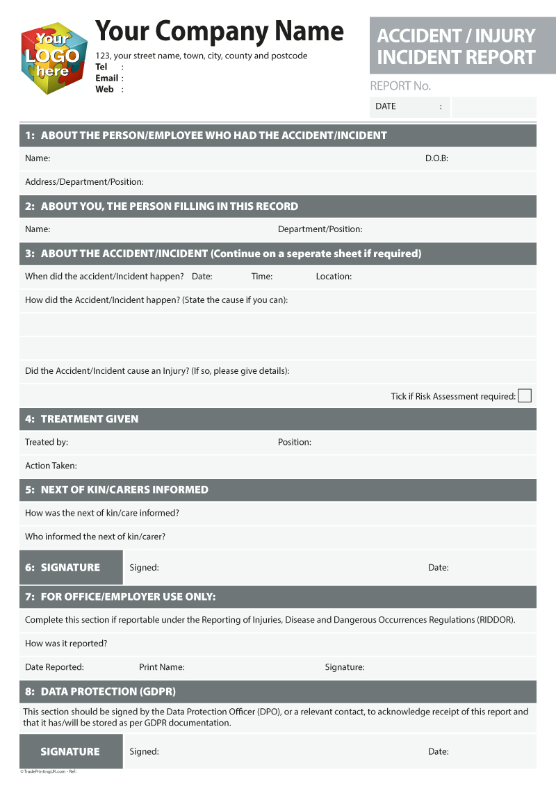 Accident & Incident Report Templates For Ncr Print From £35 Pertaining To Incident Report Template Uk