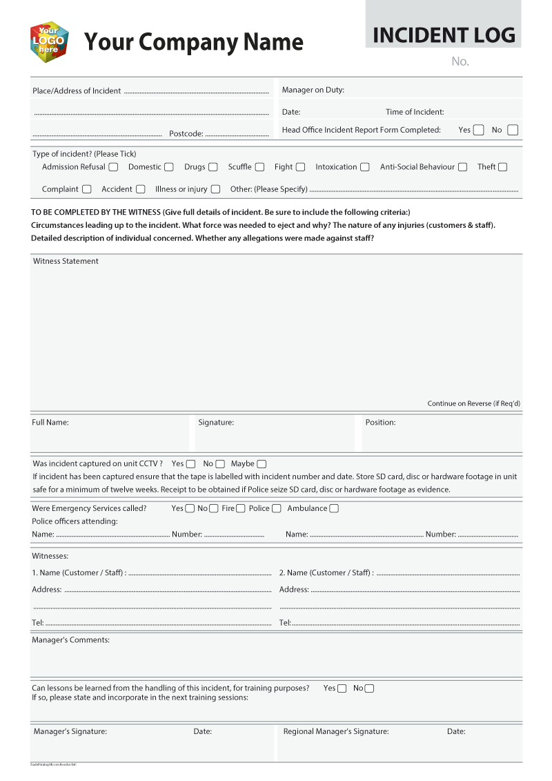 Accident & Incident Report Templates For Ncr Print From £35 With Incident Report Book Template