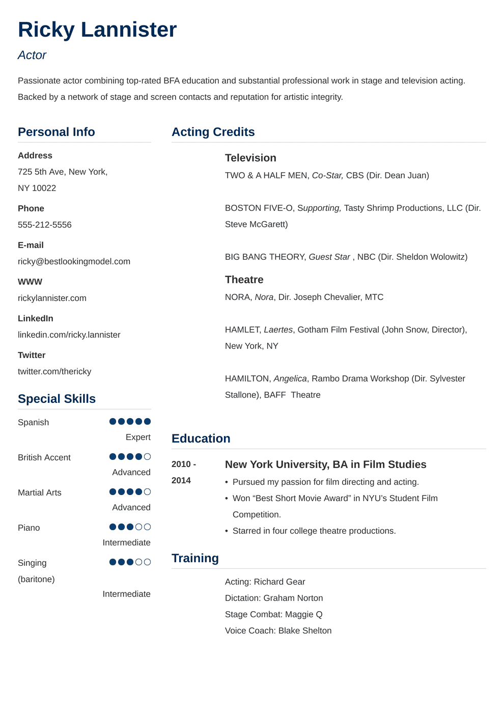 Acting Resume Template [An Actor Resume Example & Tips] With Regard To Theatrical Resume Template Word