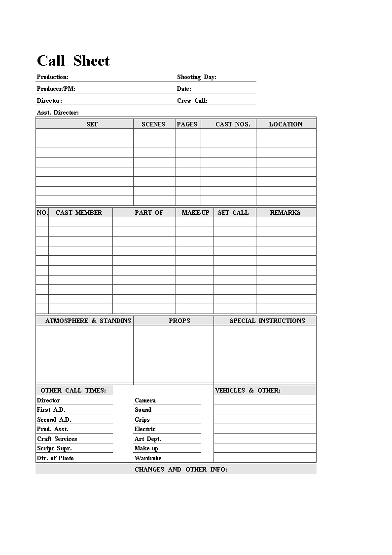 Actor Call Sheet | Templates At Allbusinesstemplates With Regard To Blank Call Sheet Template