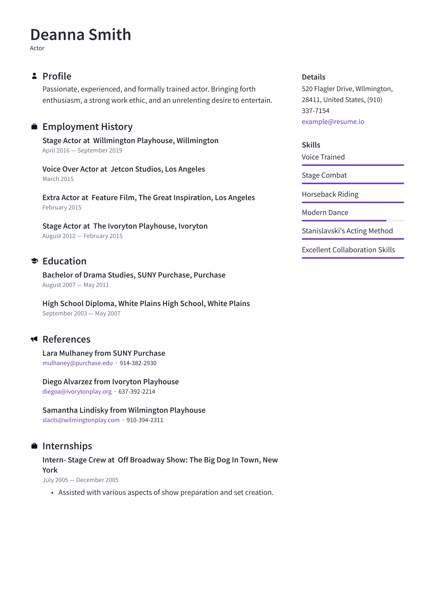 Actor Resume Templates 2020 (Free Download) · Resume.io With Theatrical Resume Template Word