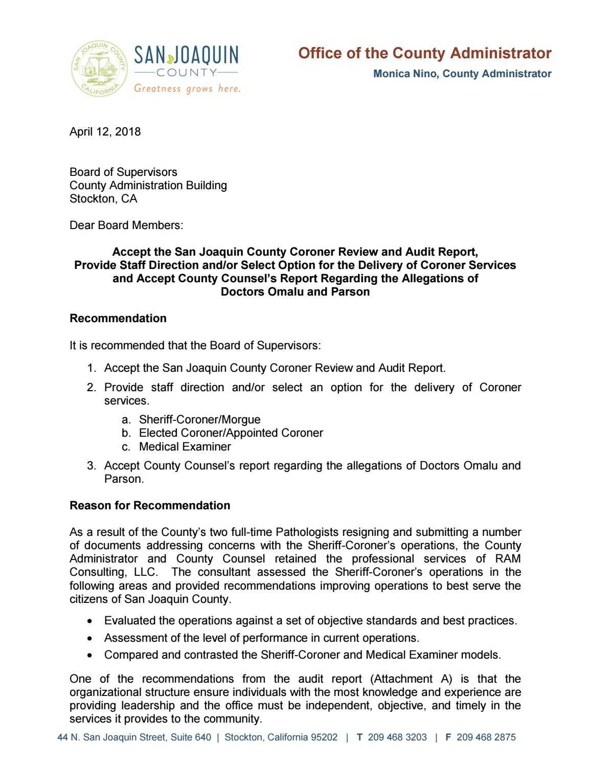 Administrator's Report On San Joaquin County Coroner's Throughout Coroner's Report Template