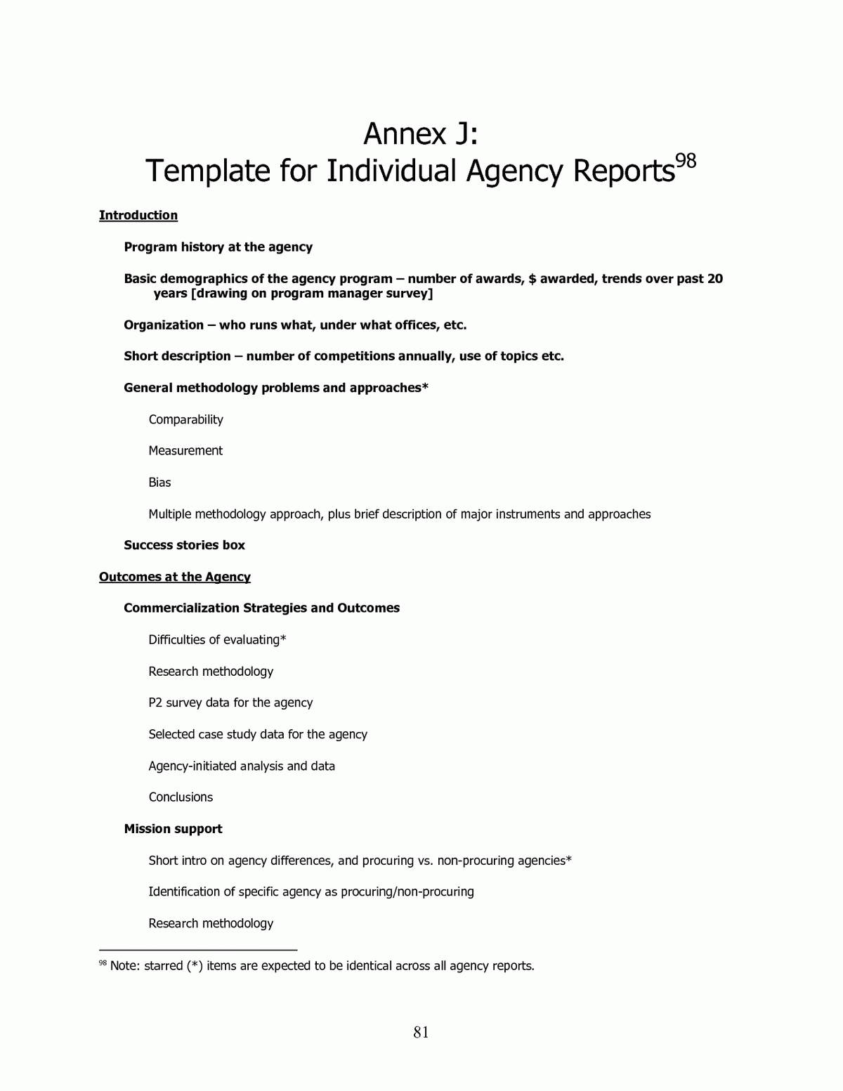 Annex J Template For Individual Agency Reports | An In Research Project Report Template