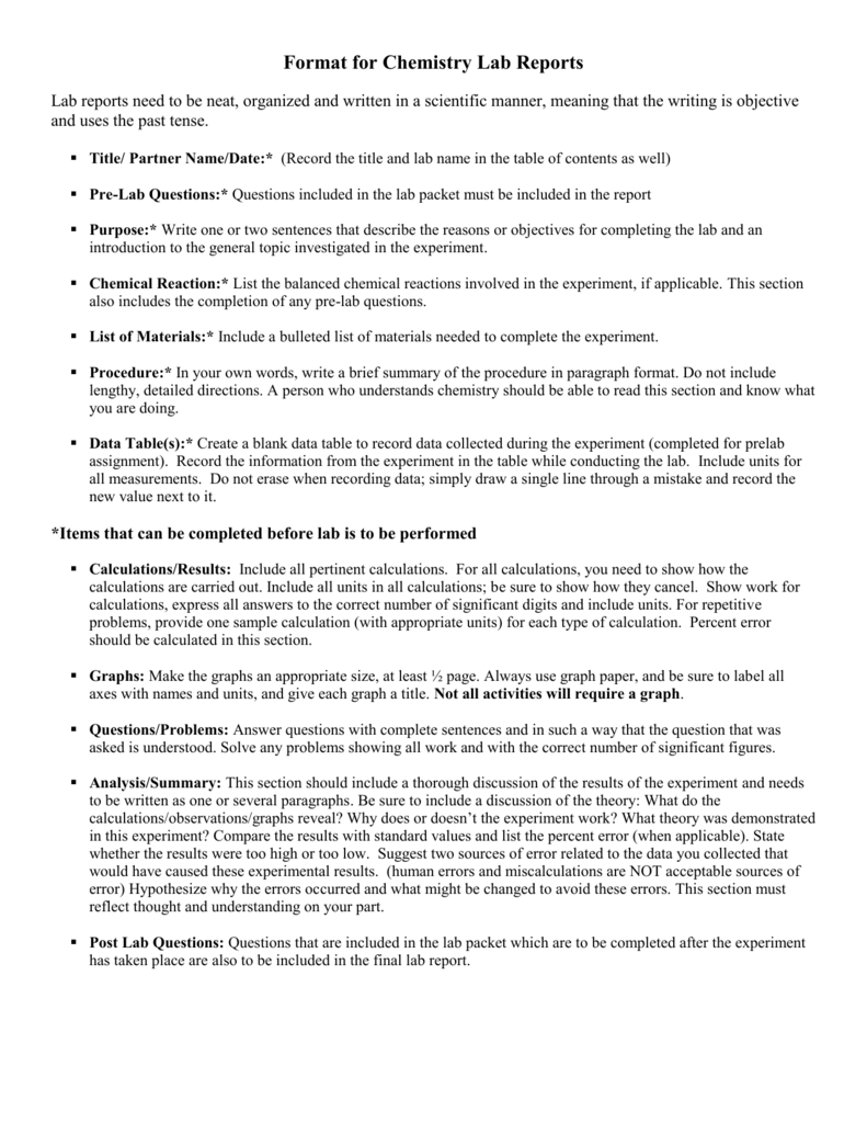 Ap Chemistry Lab Report Format Regarding Lab Report Template Chemistry