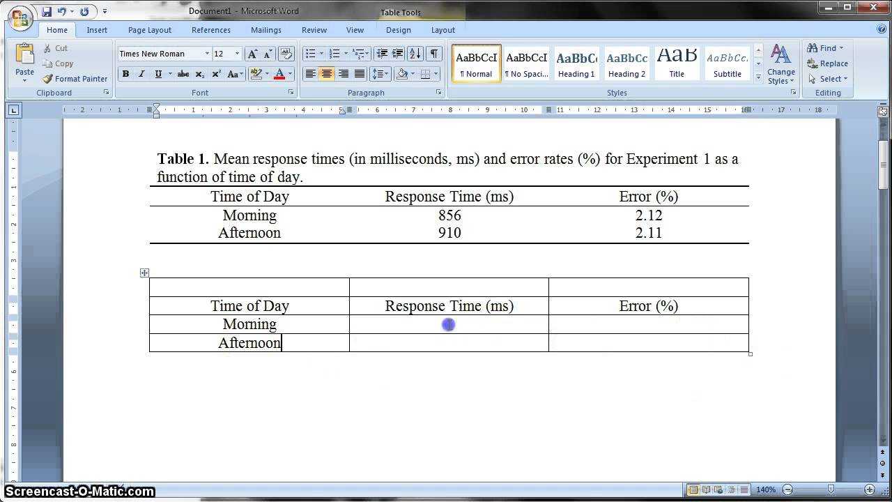 Apa Formatted Table In Ms Word 2010 Throughout Apa Table Template Word