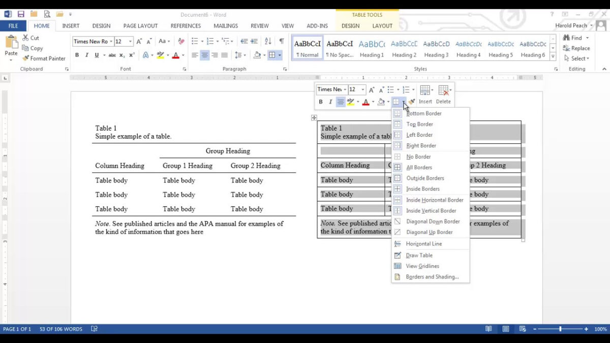 Apa Table Format In Word