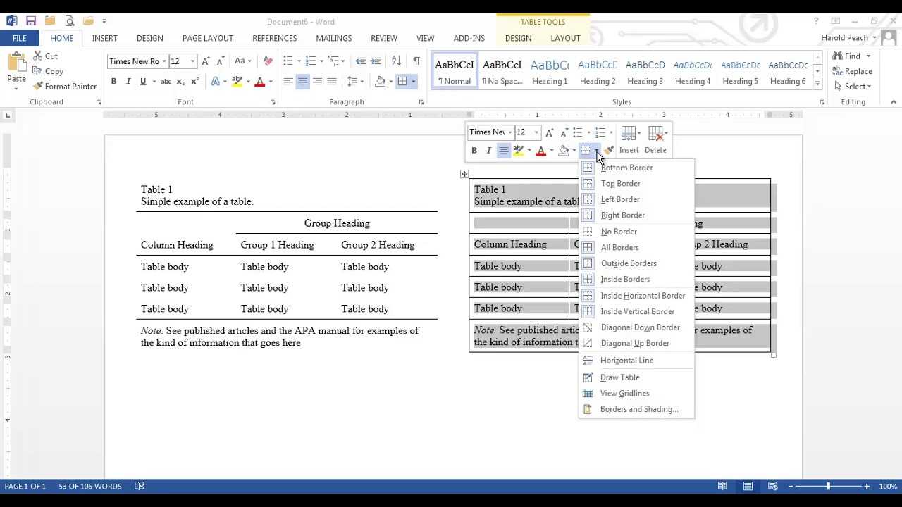 Apa Table Template Word Sample Design Templates