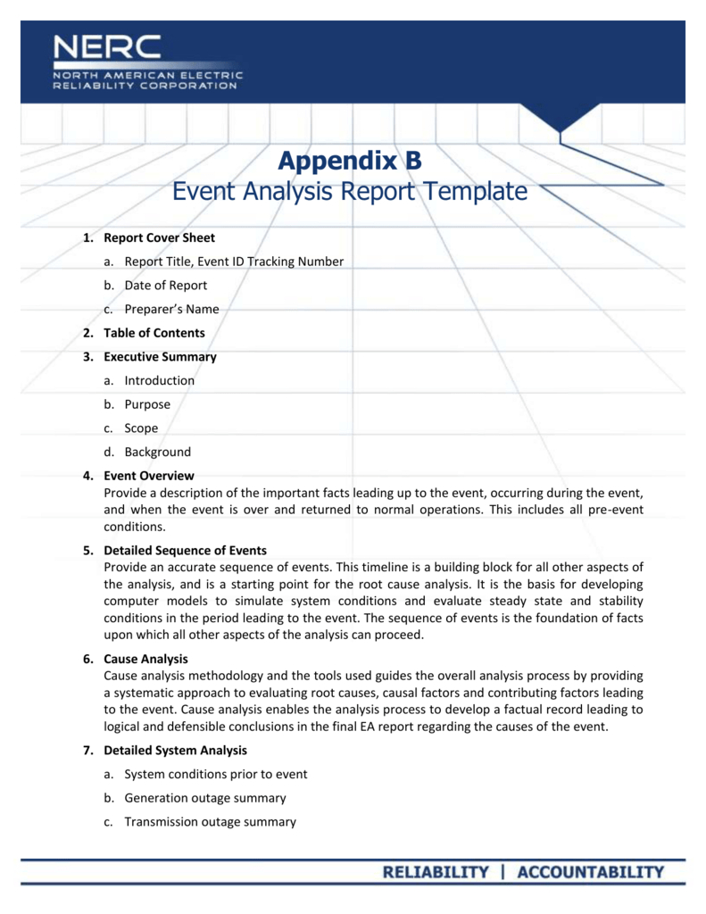 Appendix B – Event Analysis Report Template Inside Reliability Report Template