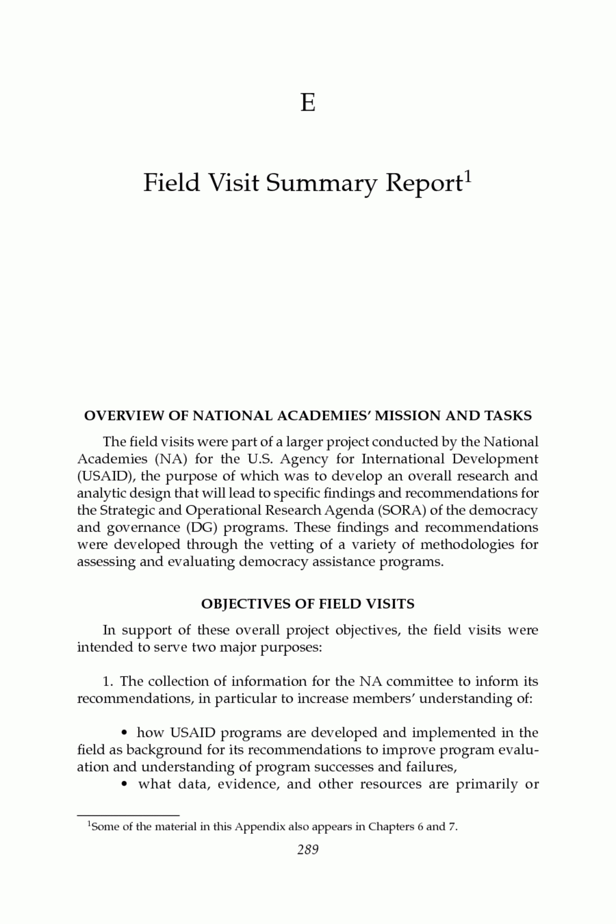 Appendix E: Field Visit Summary Report | Improving Democracy Inside Site Visit Report Template