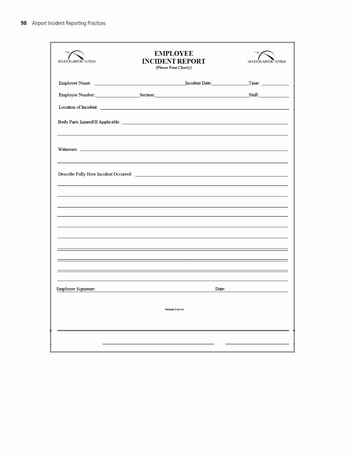 Appendix H – Sample Employee Incident Report Form | Airport For Injury Report Form Template