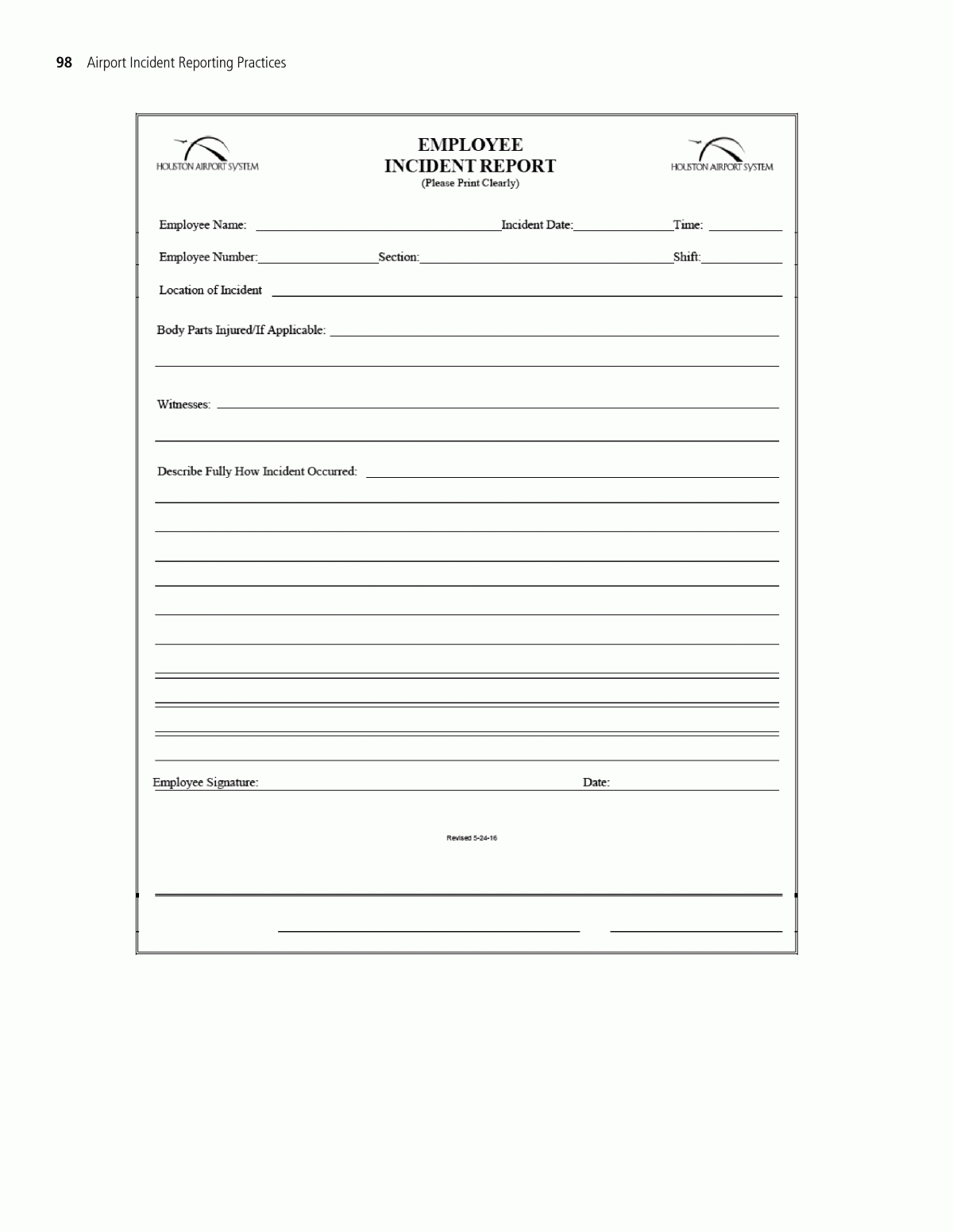 Appendix H – Sample Employee Incident Report Form | Airport With Employee Incident Report Templates