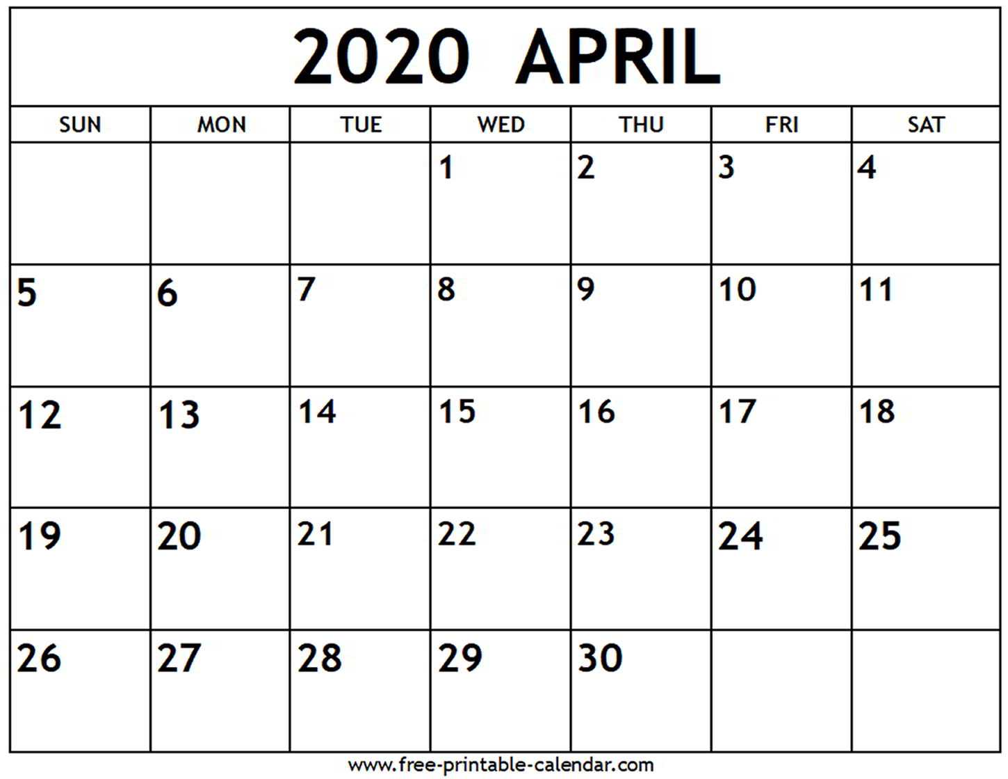 April 2020 Calendar – Free Printable Calendar For Blank Calender Template
