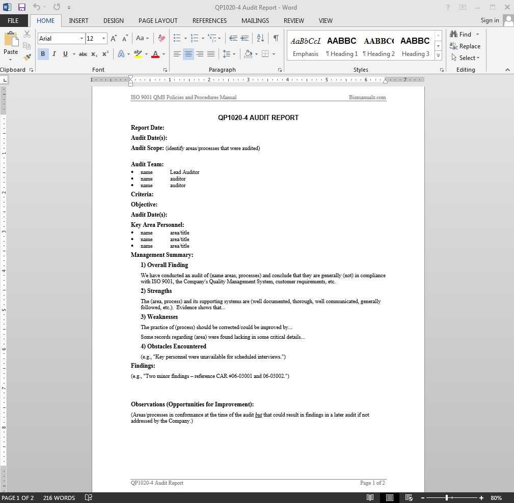 Audit Report Iso Template | Qp1020 4 Inside Internal Audit Report Template Iso 9001