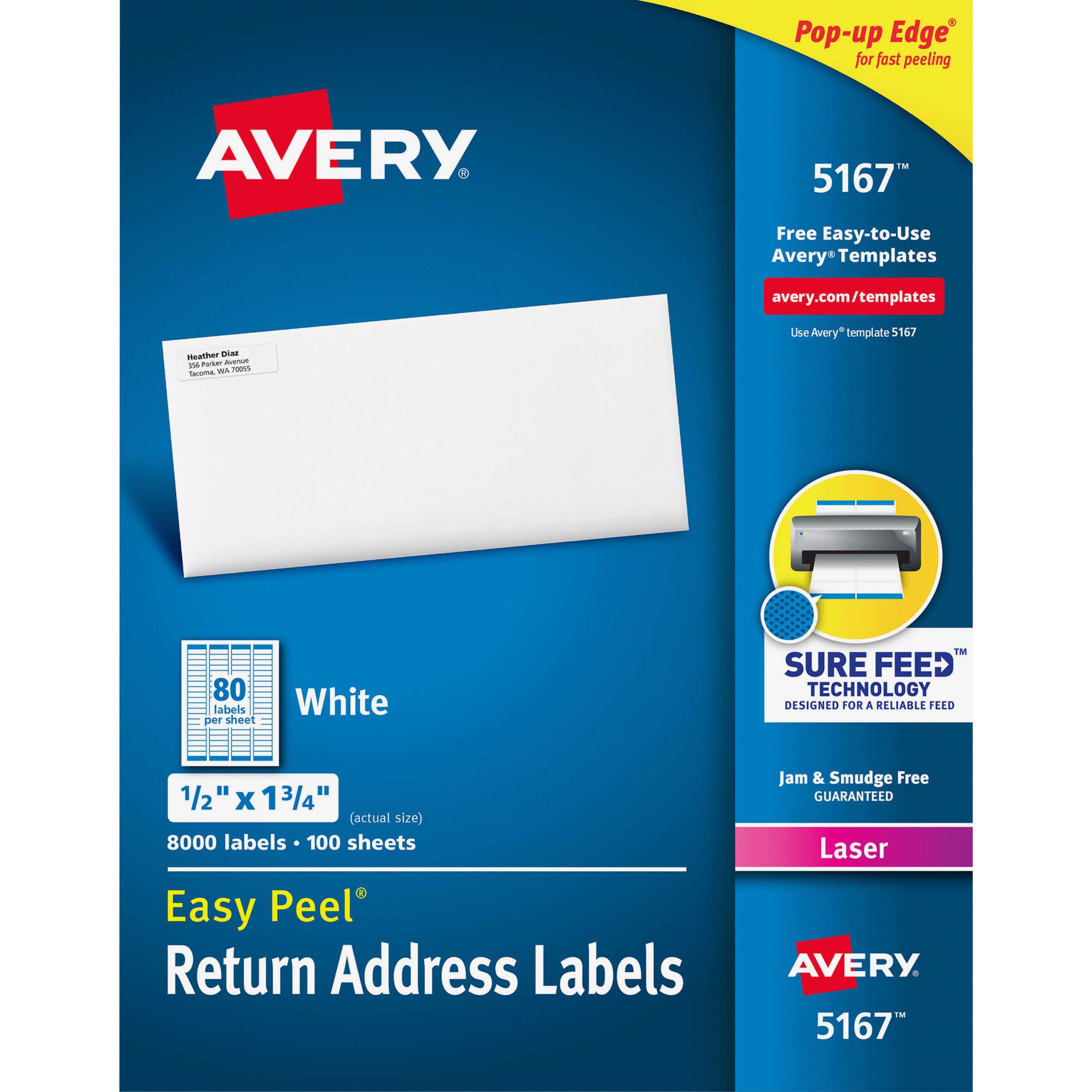 Avery® Easy Peel(R) Return Address Labels, Sure Feed(Tm) Technology,  Permanent Adhesive, 1/2" X 1 3/4", 8,000 Labels (5167) – Permanent Adhesive  – Intended For Word Label Template 12 Per Sheet