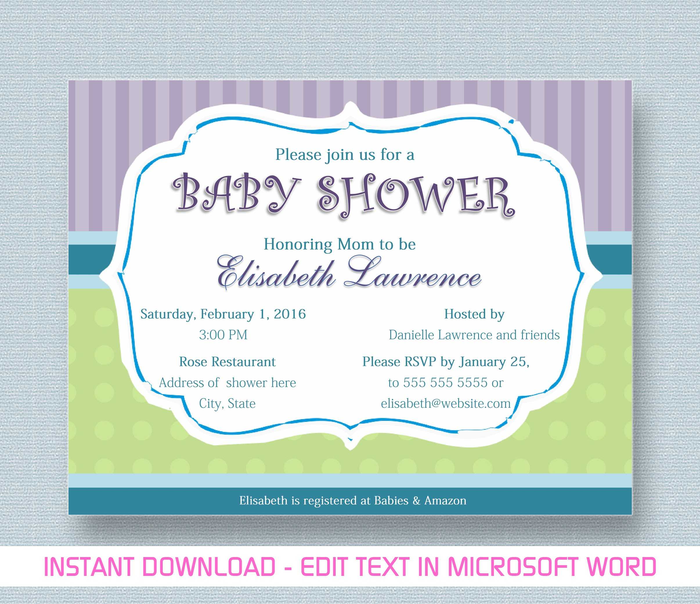 Baby Shower Invitation For Microsoft Word With Free Baby Shower Invitation Templates Microsoft Word
