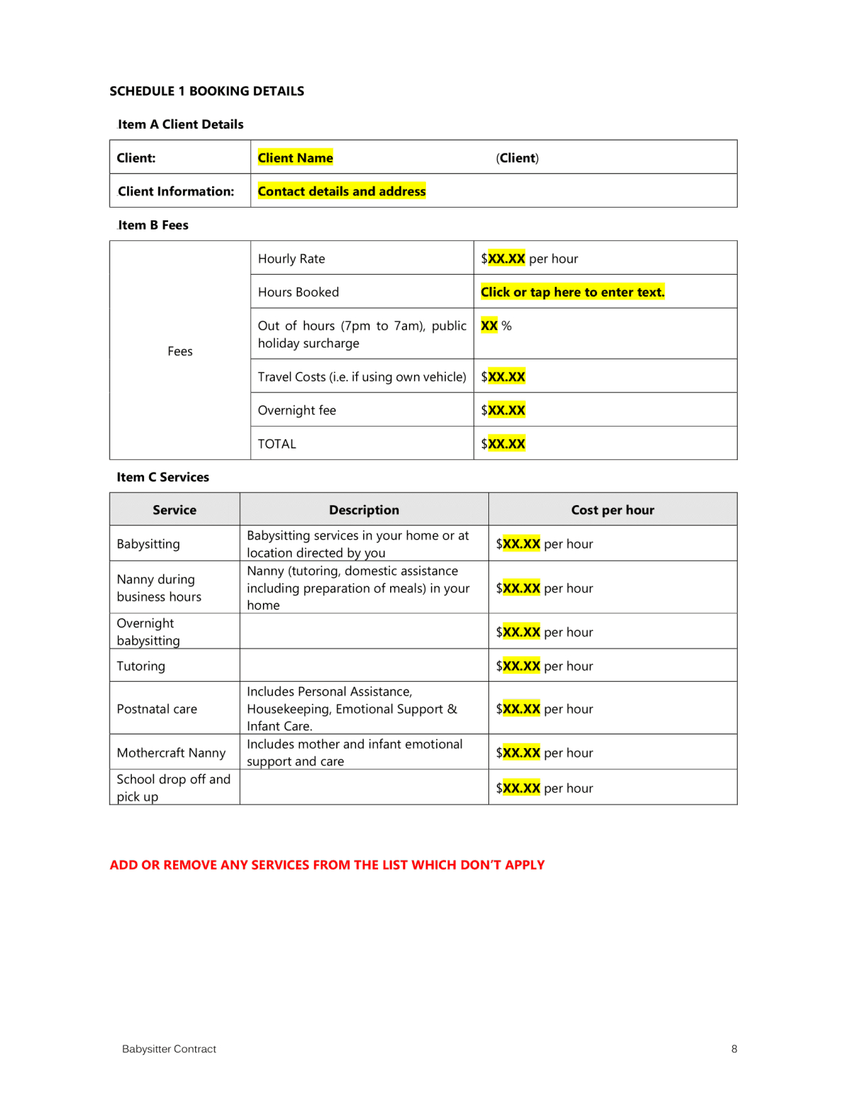 Babysitter Contract Template – Easy Legal Templates With Nanny Contract Template Word