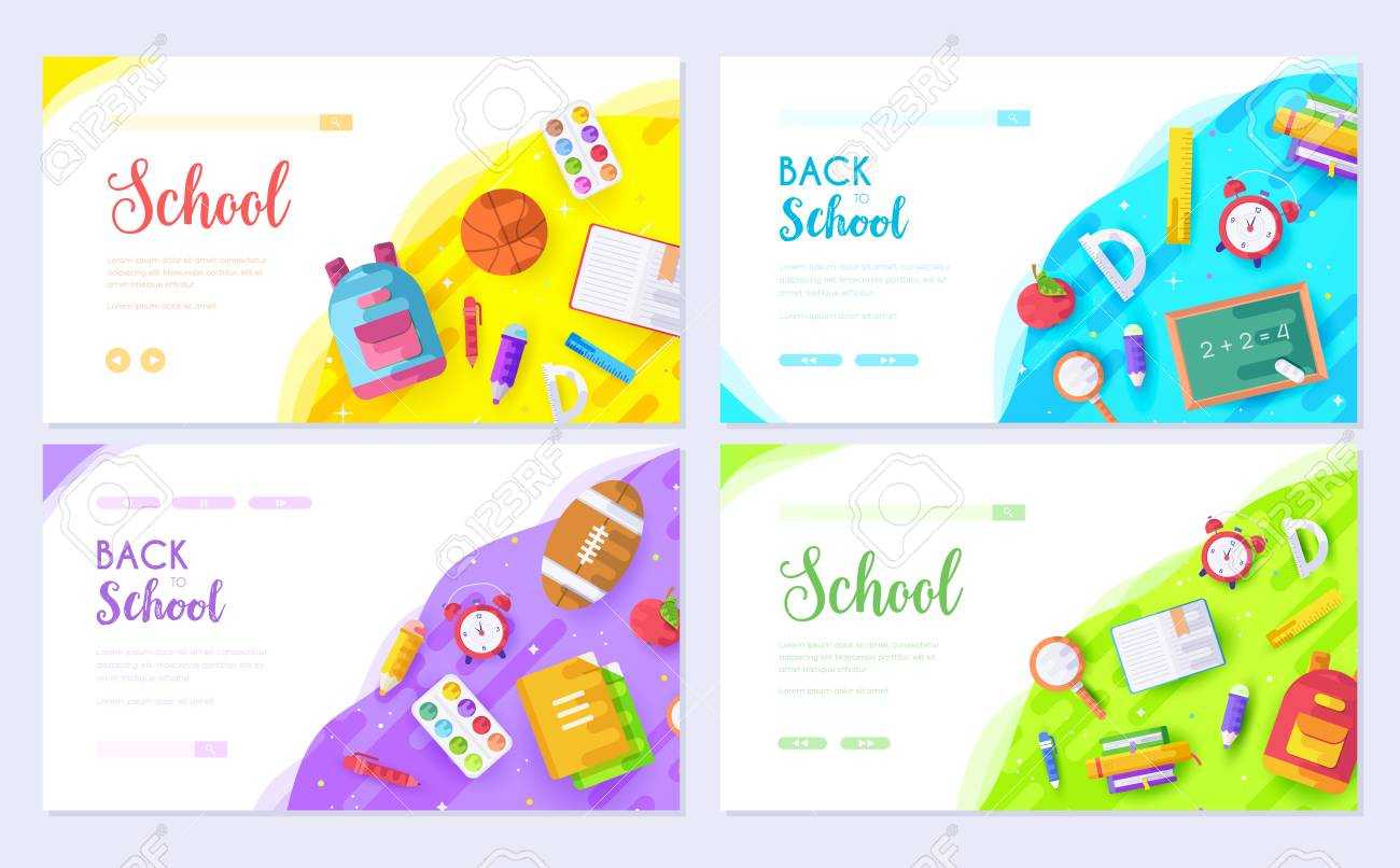 Back To School Brochure Card Set. Student Template Of Flyear, Web Banner,  Ui Header, Enter Site. College Education Layout Invintation Modern In College Banner Template
