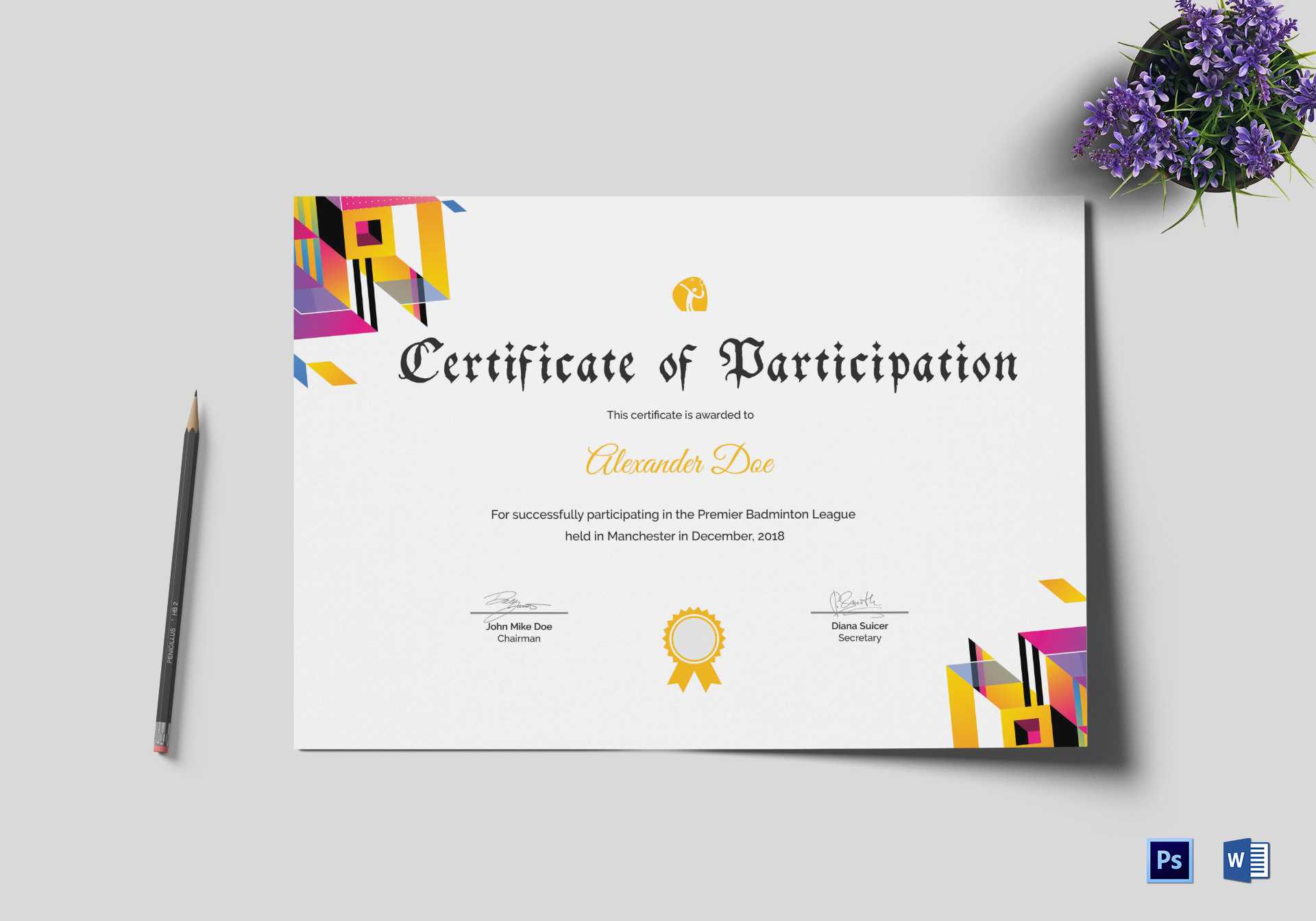 Badminton Participation Certificate Template With Certificate Of Participation Template Word